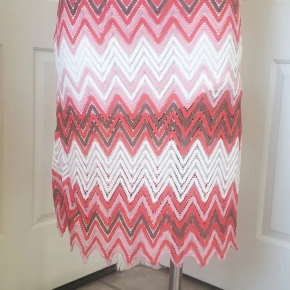 VINTAGE Sleeveless Crochet Dress White Coral Red Salmon Pink Brown - Picture 7 of 14